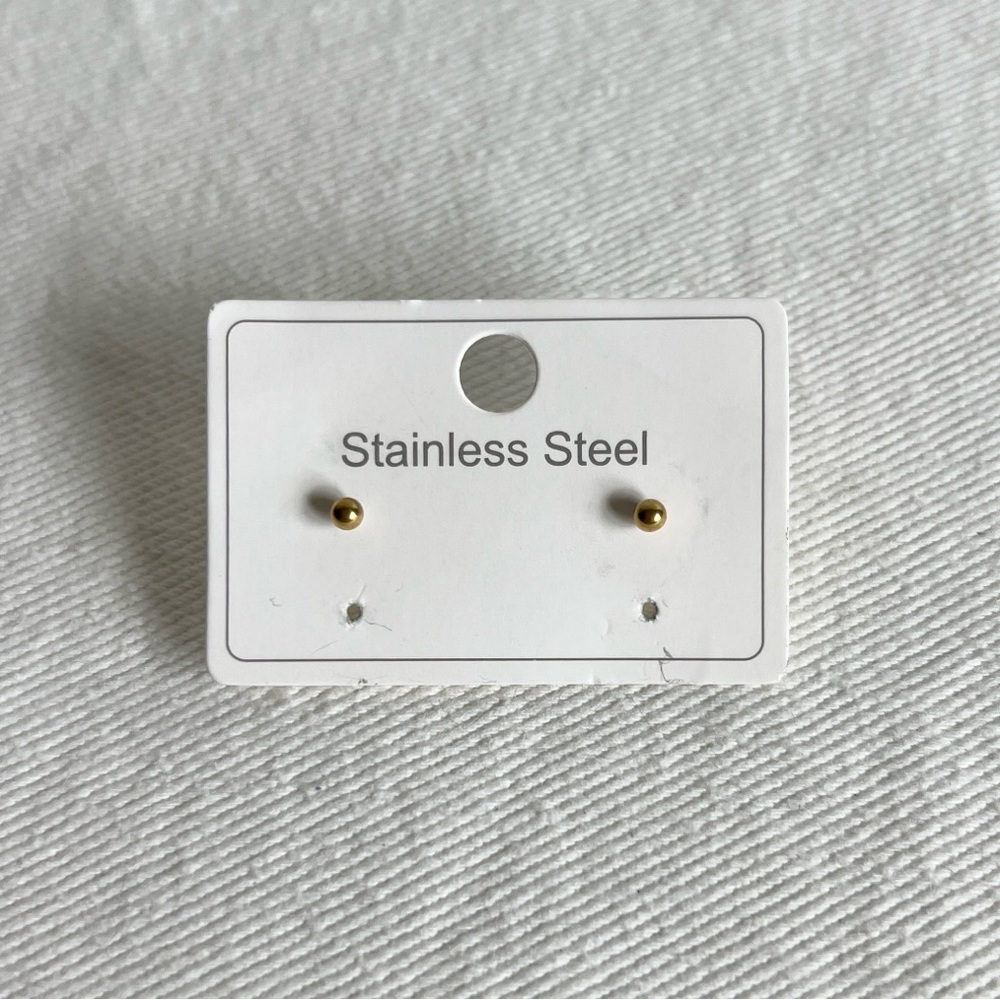 Gold Stainless Steel 3mm Round Stud Earrings